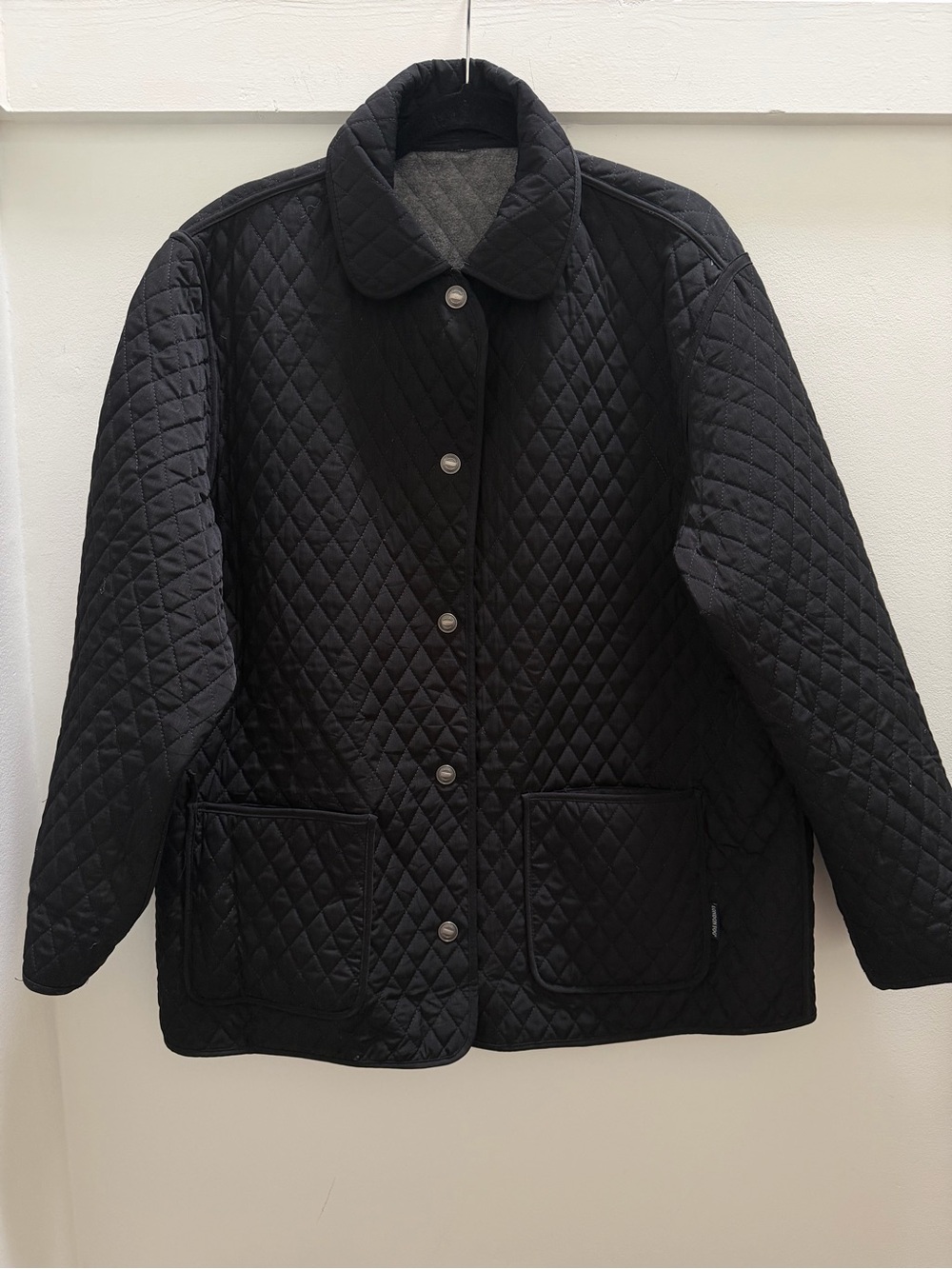 London Fog Quilted Black Women's Chore Jacket - black and grey reversible